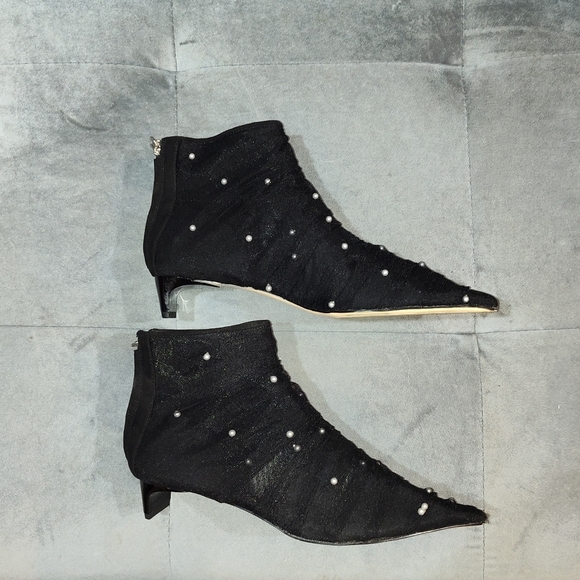 EUC Zara Women High Heel Embellished Pearl Tulle Ankle Boots Size 38 - Picture 4 of 7